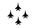 Aerobatic team of fighter aircrafts. Vector silhouette